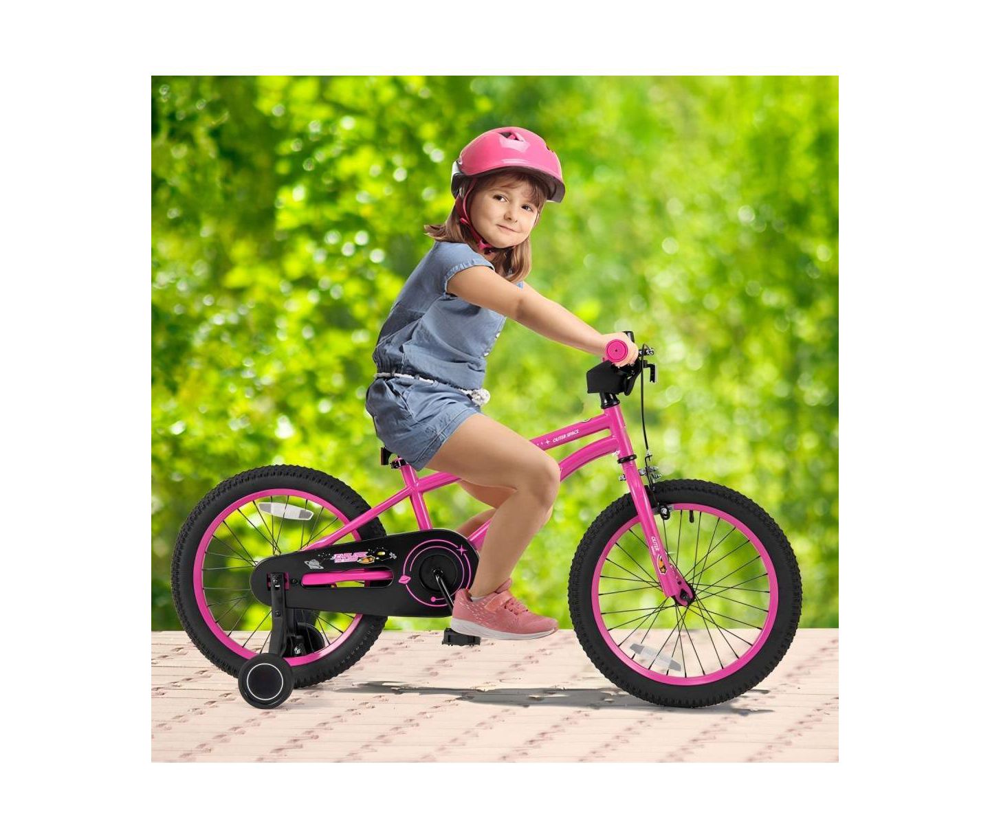 Детская игрушка HONGGE 18 Inch Adjustable Seat Removable Training Wheels Kids Bike, Ages 4-8, цвет: Розовый — фото 2