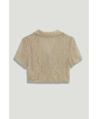 Women's Pearl Embellished Bow Crop Blouse