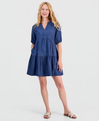 Women's Tiered Chambray A-Line Dress