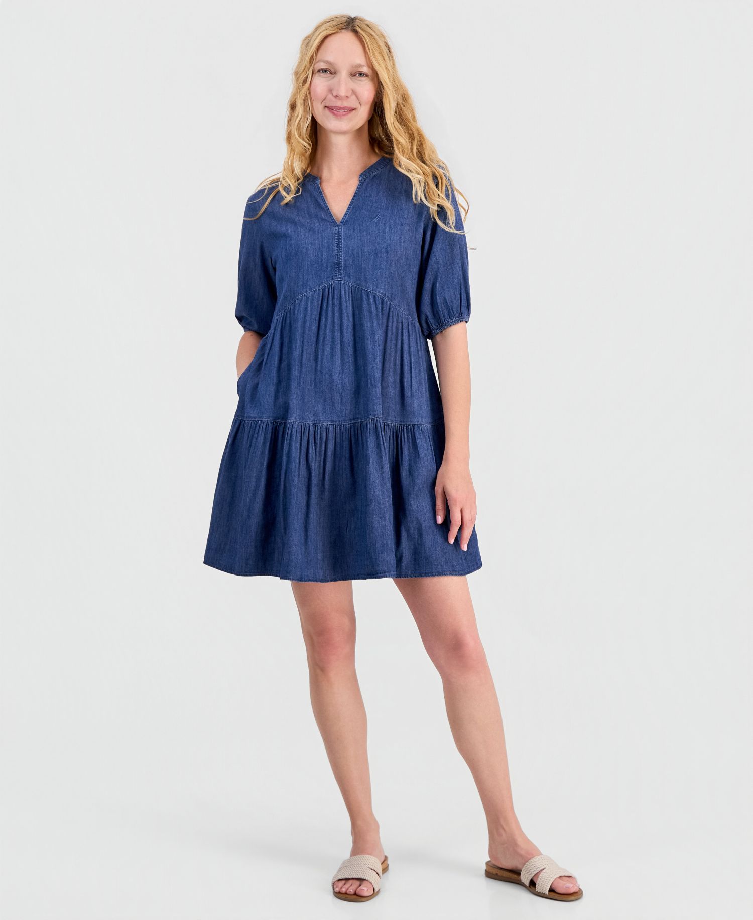 Women's Tiered Chambray A-Line Dress