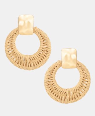 Raffia-Wrapped Drop Hoop Earrings