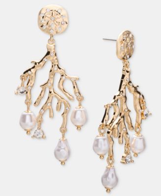 Pav&eacute; & Imitation Pearl Coral Statement Earrings