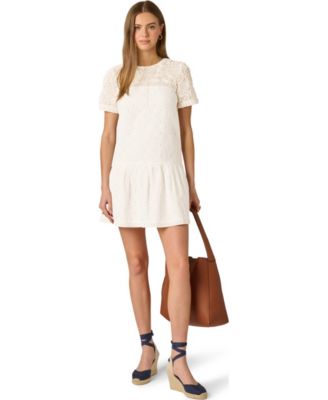 Women's Illusion Embroidered Short-Sleeve Shift Dress