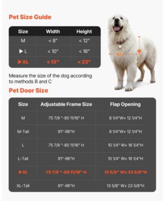 Sliding Glass Dog Door Adjustable Height 75 7/8" to 80 11/16" with 13 5/8" x 23 5/8" Flap