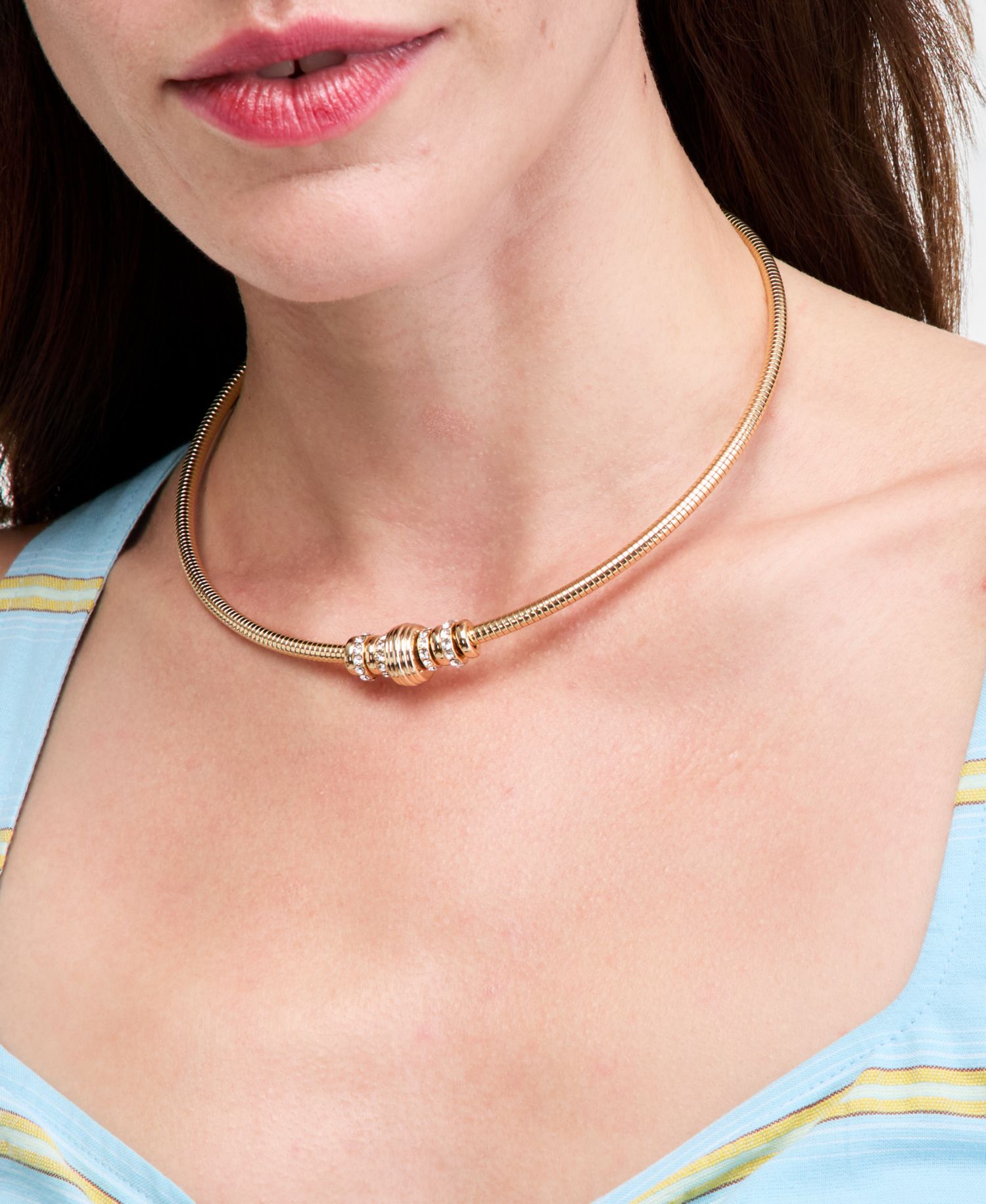 Pav&eacute; Crystal Rondelle Beaded Collar Necklace, 16" + 3" extender