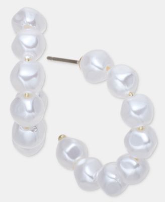 Small Imitation Pearl C-Hoop Earrings, 1"