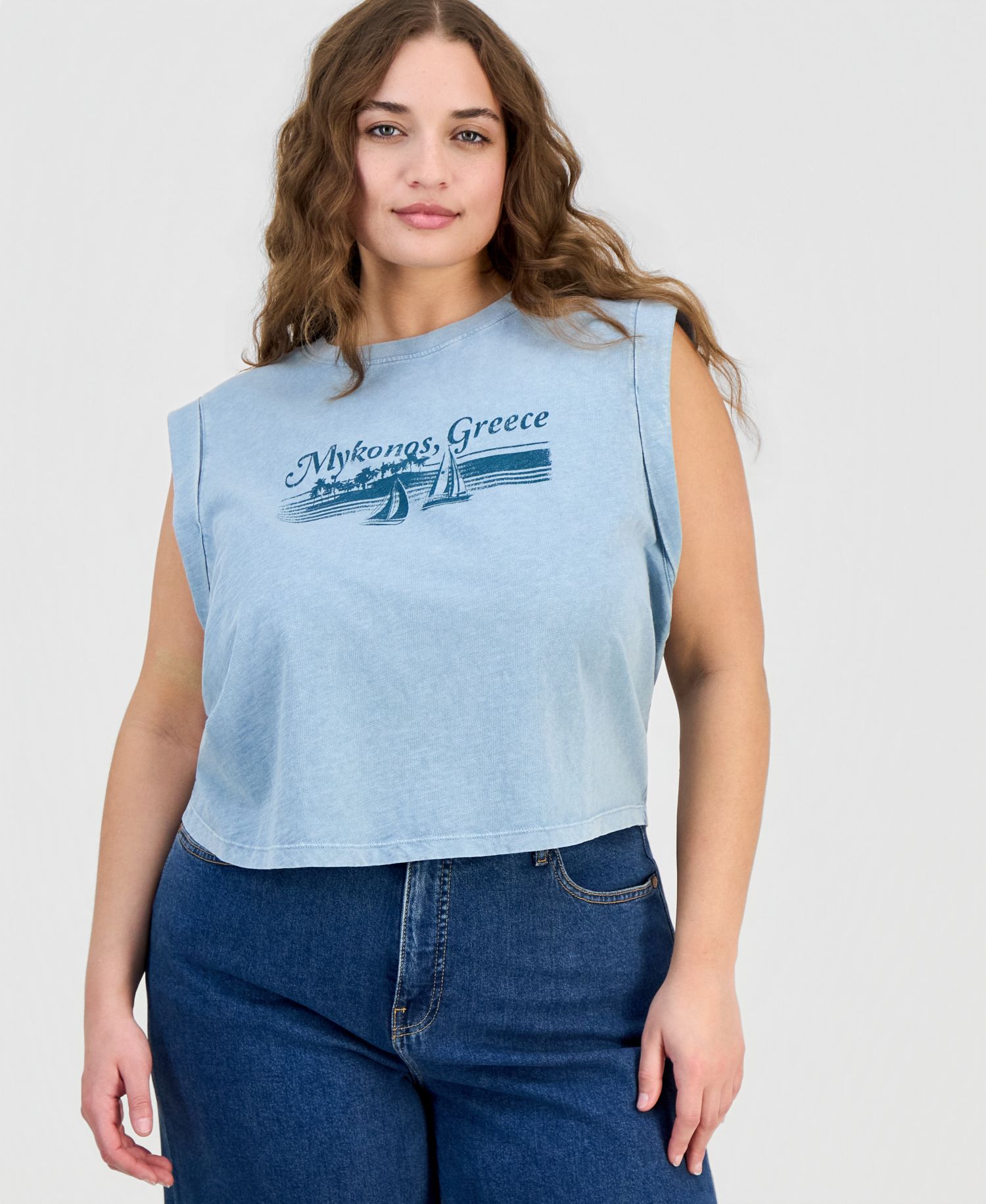 Trendy Plus Size Cotton Graphic-Print Muscle T-Shirt