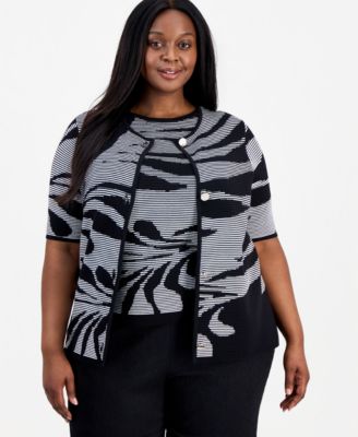 Plus Size Short-Sleeve Cardigan