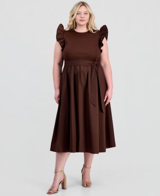 Plus Size Mixed Knit Woven Midi Dress
