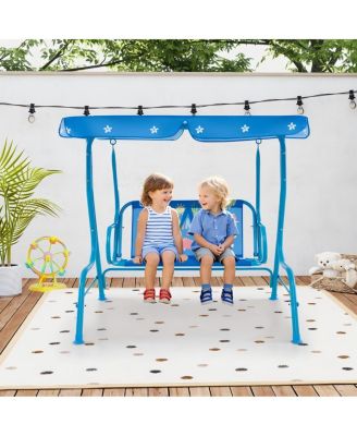 2 Seaters Kids Patio Swing with Metal Stand and Adjustable Canopy