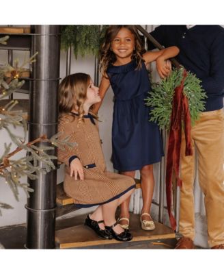 Little Girls Long Sleeve Bow Detail Intarsia Sweater Dress