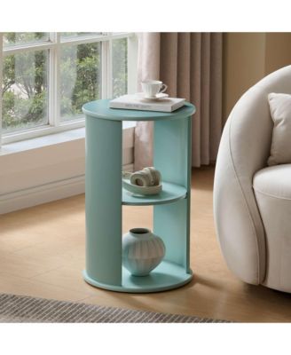 Round Side Table with Storage, 3-Tier Small Accent End Table for Living Room, Bedroom, Bedside, Office, Space-Saving Nightstand