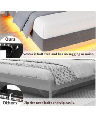 Floating Bed Frame RGB LED Lights Charging Station Upholstered Suspended Platform Storage Headboard No Box Spring
