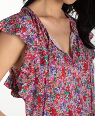 Petite Flutter-Sleeve Peplum Woven Top