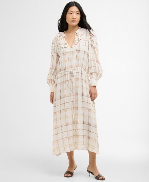 Женское платье Barbour Asker Oversized-Sleeve Midi, цвет: Серебряный пионовый клетчатый