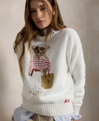 Women's Bear Embroidered Crew Neck Sweater