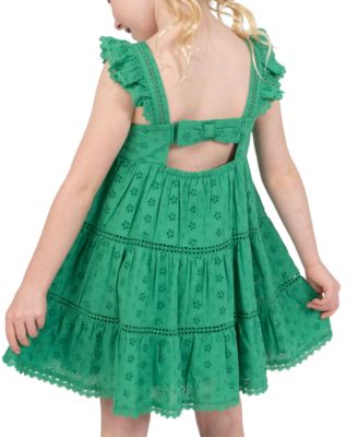 Girls' 2T-6X Eyelet Flutter Sleeves Tiered Dress