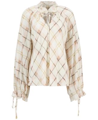 Women's Long-Sleeve Ruffle Tie-Neck Asker Top