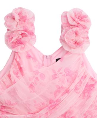 Girls' 7-16 Sleeveless Printed Mesh Wrap Dress