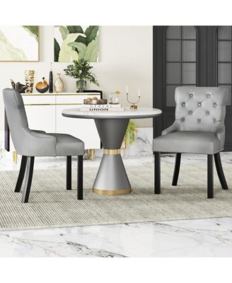 Upholstered Dining Chairs Set of 2 w/ Rubber Wood Legs Padded Seat Nailhead Trim