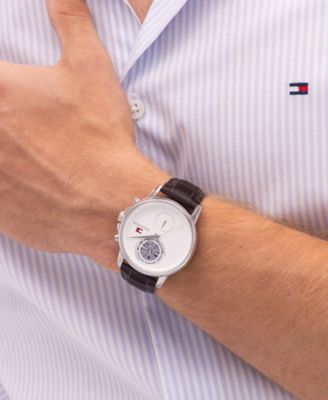 Men's Multifunction Brown Leather Bracelet Watch, 40mm