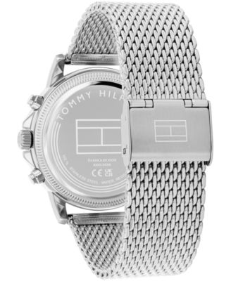 Men's Multifunction Silver Tone Stainless Steel Mesh Bracelet Watch, 40mm