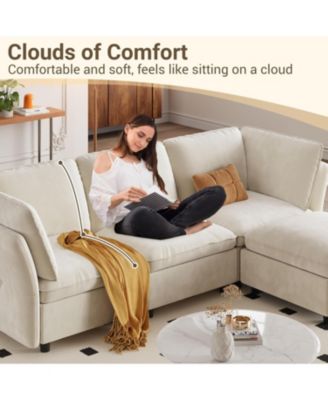 97" L Shape Sectional Couches for Living Room, 3 Seater Sectional Sofa with Movable Ottoman and Pillows