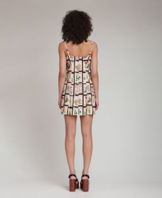 Women's Botanical-Print Square-Neck Mini Dress