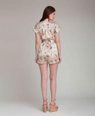 Women's Botanical-Print Short-Sleeve Romper