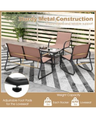 8 Pieces Patio Furniture Set with 4 Rocking Bistro Chairs 2-Tier Coffee Table