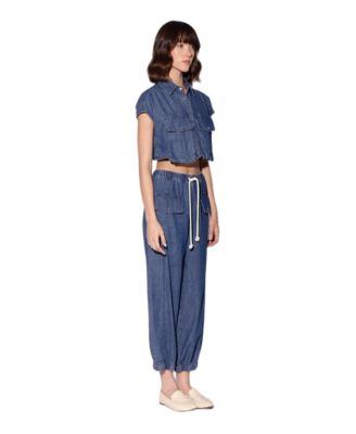 Women's Bryce Cropped Cargo-Pocket Chambray Top