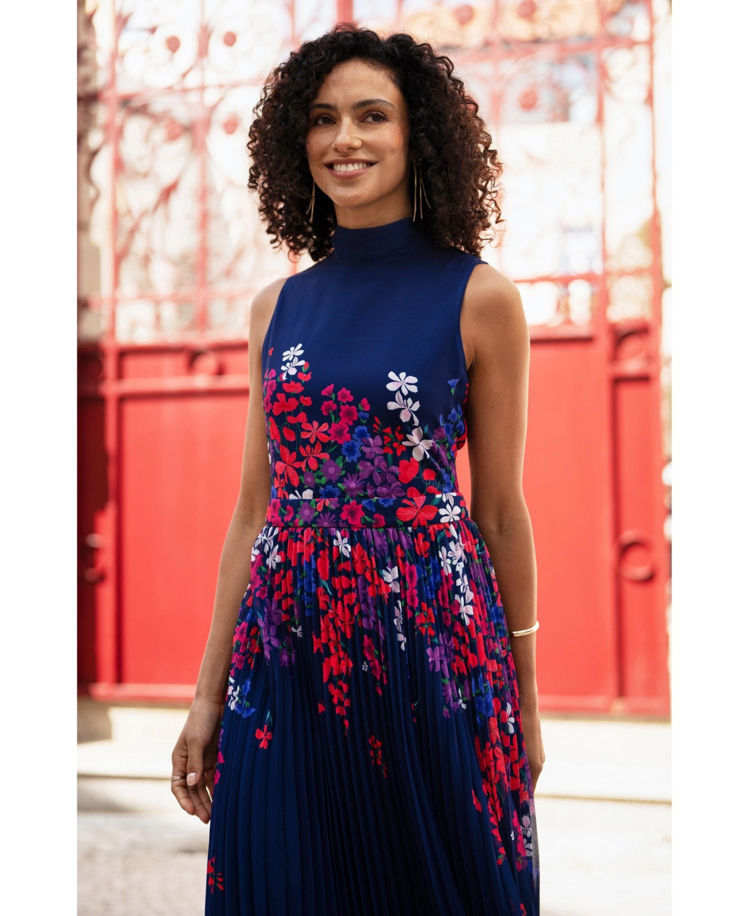 Women's Printed Pleated Midi Dress