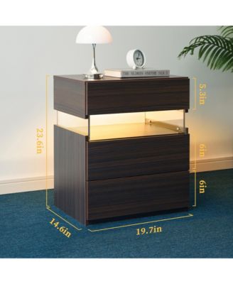 Led Nightstands with 3 Storage Drawers, Modern Bedside Tables with Acrylic Board LED Lights, End Table for Bedroom