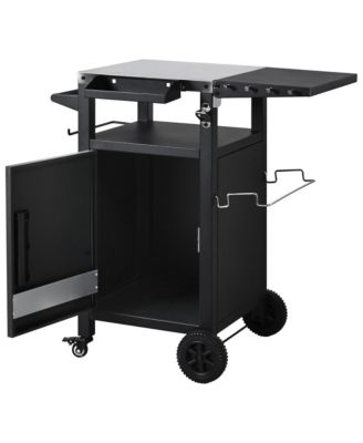 33.9" Outdoor Grill Cart with Drop Leaf, Metal Bar Cart with Wheels, Stainless Steel Top, Storage Cabinet, Spice and Paper Rack for BBQ