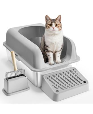 XL Stainless Steel Cat Litter Box with Scoop and High Sides