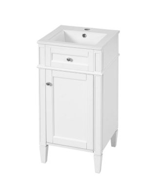 16 Inch French Modern Freestanding Bathroom Vanity with Ceramic Sink and Soft Close Door for Small Bathroom Spaces