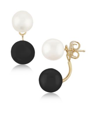 Cultured Freshwater Pearl (5-1/4mm) & Onyx Front and Back Earrings