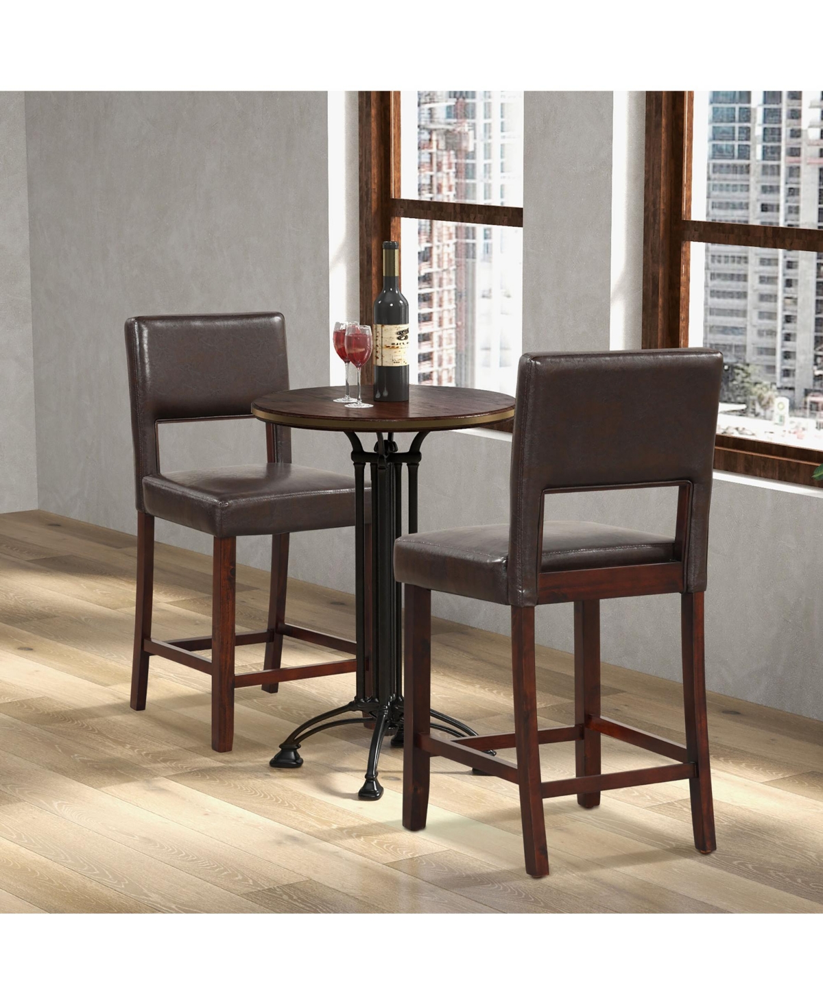 Gymax 4-Piece Pvc Leather Counter Height Bar Stool Set w/ Back and Rubber Wood Legs