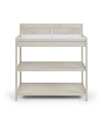Modern Changing Table in Washed Gray with Two Shelves and Four Side Safety Rails, JPMA Certified