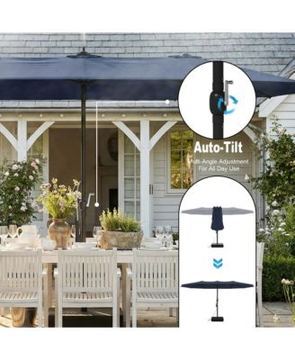 15 ft. Double Sided Umbrella Outdoor Patio Umbrella with Spray System, Base and Sand Bag