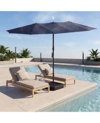 15 ft. Double Sided Umbrella Outdoor Patio Umbrella with Spray System, Base and Sand Bag