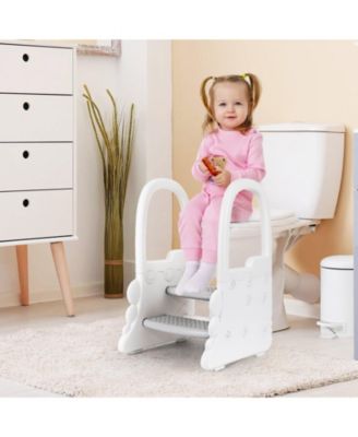 2-in-1 Toilet Seat with Step Stool, Potty Chair Attachment, Adjustable Seat and Step Ladder
