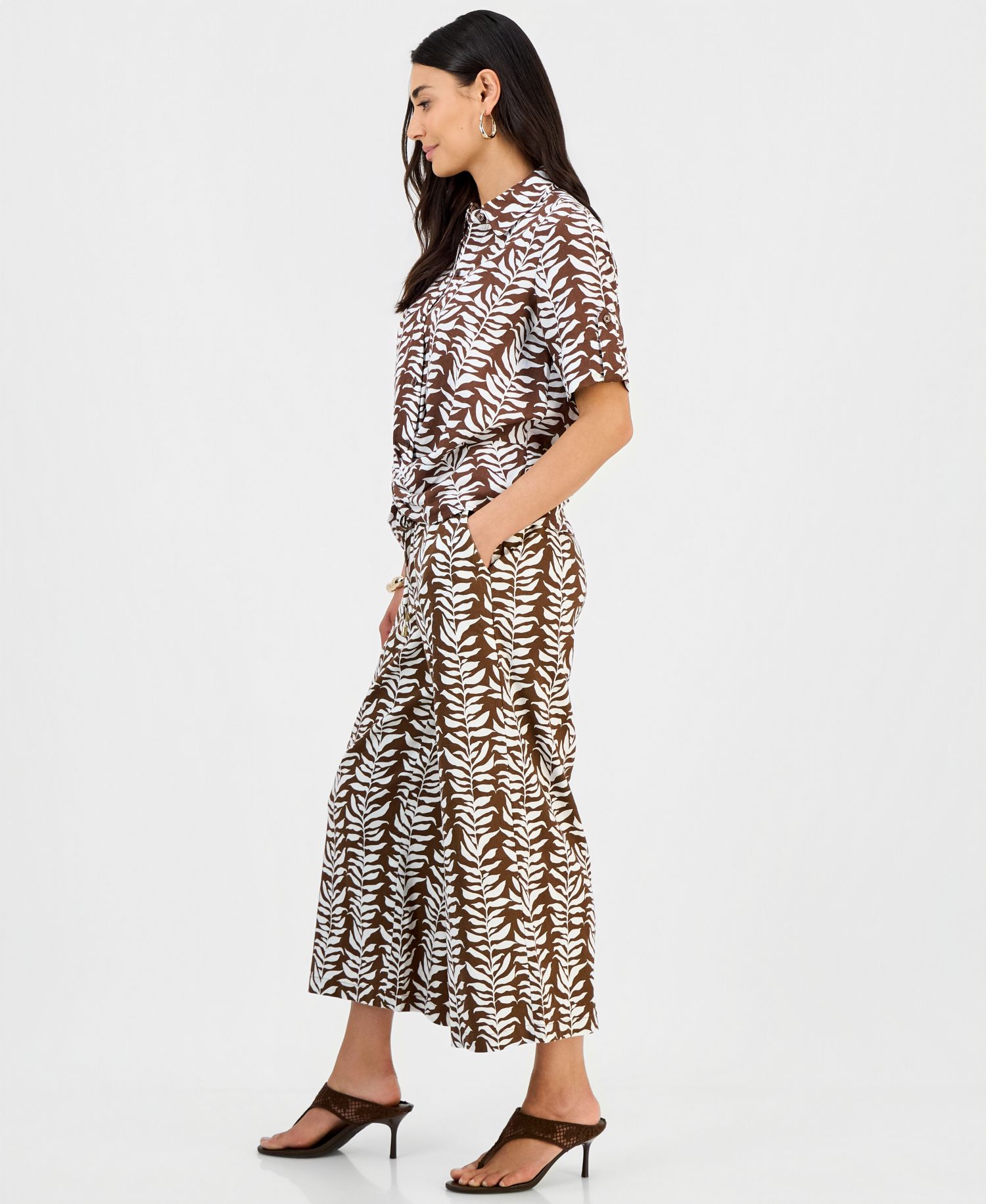 Petite Printed Linen High-Rise Wide-Leg Pants