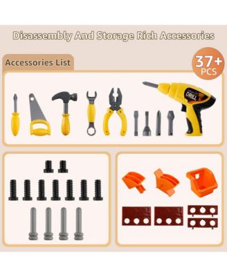 37-Piece Kids Workbench with Realistic Electric Drill, Pretend Play Tool Set for Ages 3-6