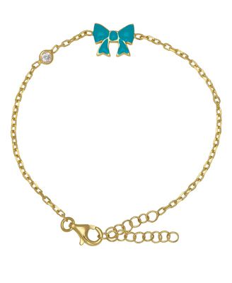 Enamel Bow & Cubic Zirconia Station Chain Link Bracelet