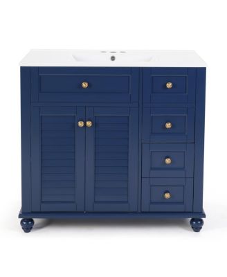 36" Bathroom Vanity with Ceramic Sink, Solid Wood Frame, Flip-Top and Drawer Storage, Adjustable Shelves