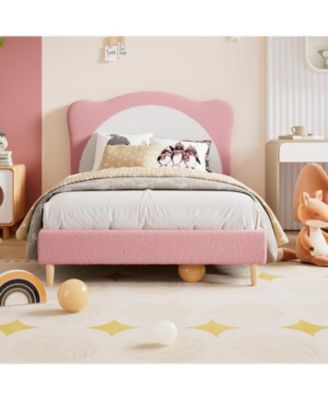 Full Upholstered Bed Frame Adjustable Scallop Headboard Velvet Princess Platform Wood Slats No Box Spring