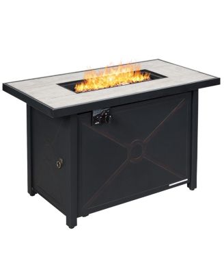 6PCS Patio Furniture Set Rattan Cushioned Sofa Gas Fire Pit Table