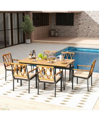 7 PCS Patio Dining Set With 2'' Umbrella Hole and Seat Cushions for Garden
