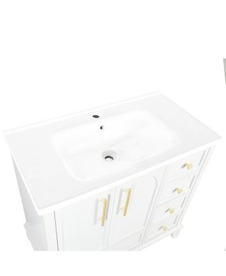35.6" Rectangular Ceramic Bathroom Sink, Modern Vessel Basin with Overflow for Vanity Countertop